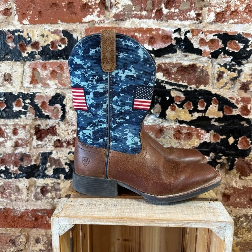 Ariat Kids Sport Patriot Brown Leather Digital Camo Western Boots 10018522 US 1